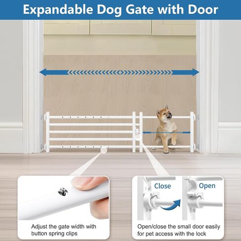 Malier Dog Gate with a Small Door, Extra Wide All Metal Short Dog Gate Pet Gate for Stairs, 10'' Tall Pressure Mount Easy Step Over Puppy Gate Low Gate for Doorways in Saudi Arabia