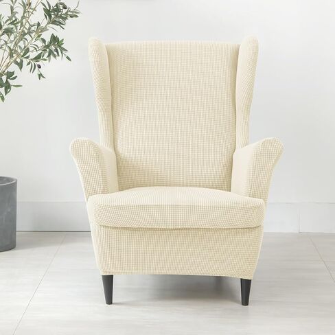 Stretch Wingback Chair Slipcover, Universal Wing Chair Covers Slipcovers with Elastic Bottom, Living Room Armchairs Chair Slip Covers with Ottoman Cover, High Back Chair Cover Slipcover Set(Yellow,Cha in Saudi Arabia