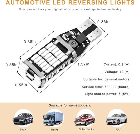 4 قطع مصابيح LED عكسية، 6500K سطوع عالي T15 4014 45SMD مصابيح إشارة الانعطاف، مصابيح بديلة LED خالية من الأخطاء في Canbus، أضواء احتياطية لإيقاف الشحن لمعظم المركبات (أبيض) in Saudi Arabia