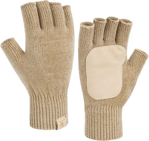 FZ FANTASTIC ZONE Winter Fingerless Gloves for Women Men, Chenille Warm Knit Work Anti-Slip Leather Half Finger Gloves Gifts in Saudi Arabia