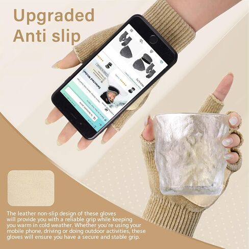 FZ FANTASTIC ZONE Winter Fingerless Gloves for Women Men, Chenille Warm Knit Work Anti-Slip Leather Half Finger Gloves Gifts in Saudi Arabia