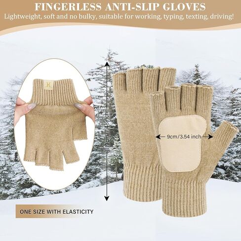 FZ FANTASTIC ZONE Winter Fingerless Gloves for Women Men, Chenille Warm Knit Work Anti-Slip Leather Half Finger Gloves Gifts in Saudi Arabia