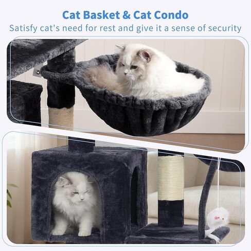 Heybly Cat Tree with Toy, Cat Tower condo for Indoor Cats, Cat House with Padded Plush Perch, Cozy Hammock and Sisal Scratching Posts, Smoky Gray HCT004SG in Kuwait