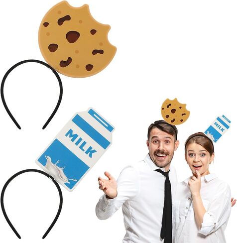 2 Pcs Food Cookies and Milk Headband Accessories Halloween Costume Headband Chocolate Chip Cookie Milk Headpiece Couple Costume Headwear Cute Cartoon Headwear Men Women for Party Favors in Saudi Arabia