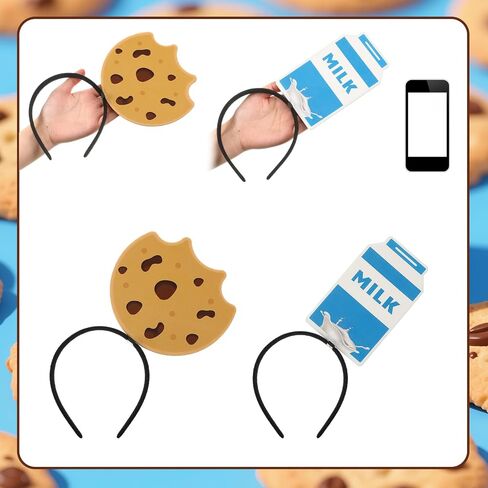 2 Pcs Food Cookies and Milk Headband Accessories Halloween Costume Headband Chocolate Chip Cookie Milk Headpiece Couple Costume Headwear Cute Cartoon Headwear Men Women for Party Favors in Saudi Arabia