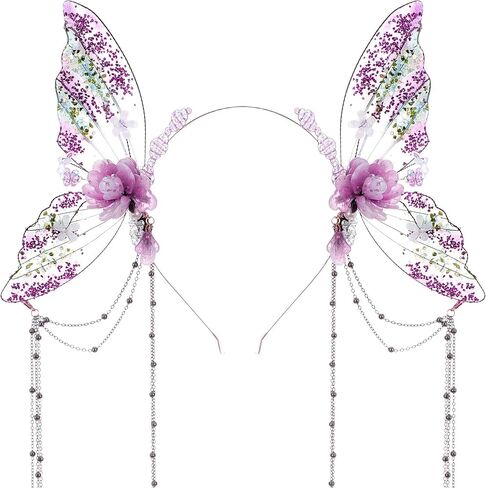 MOSTORY Fairy Butterfly Wings Headband - Flower Fairy Wings Headband with Tassel for Women Renaissance Renfaire Cosplay in Saudi Arabia