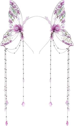 MOSTORY Fairy Butterfly Wings Headband - Flower Fairy Wings Headband with Tassel for Women Renaissance Renfaire Cosplay in Saudi Arabia
