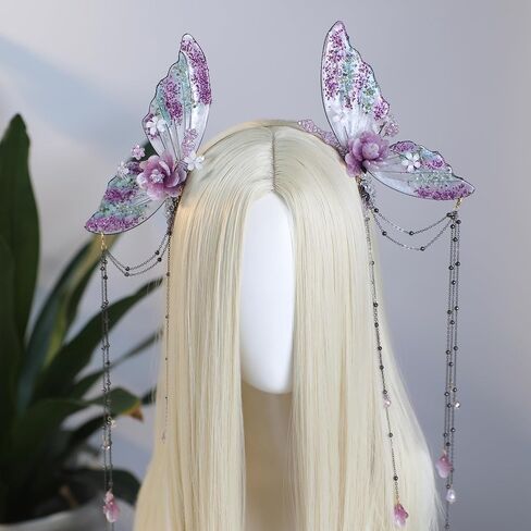 MOSTORY Fairy Butterfly Wings Headband - Flower Fairy Wings Headband with Tassel for Women Renaissance Renfaire Cosplay in Saudi Arabia