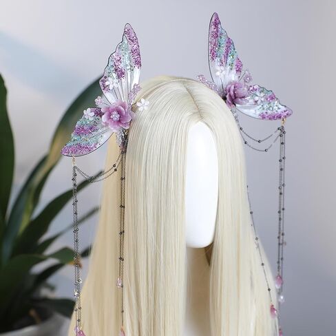 MOSTORY Fairy Butterfly Wings Headband - Flower Fairy Wings Headband with Tassel for Women Renaissance Renfaire Cosplay in Saudi Arabia