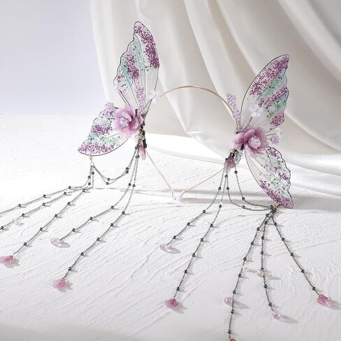 MOSTORY Fairy Butterfly Wings Headband - Flower Fairy Wings Headband with Tassel for Women Renaissance Renfaire Cosplay in Saudi Arabia