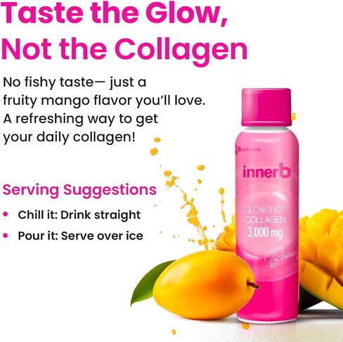 CJwellcare Innerb Glowshot Collagen (50.7 fl oz, 30 Servings) - Marine Liquid Collagen for Women, 3,000mg Collagen Peptides, Collagen Shots for High Absorption, Hair, Skin & Nails Supplement in Saudi Arabia