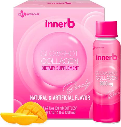 CJwellcare Innerb Glowshot Collagen (50.7 fl oz, 30 Servings) - Marine Liquid Collagen for Women, 3,000mg Collagen Peptides, Collagen Shots for High Absorption, Hair, Skin & Nails Supplement in Saudi Arabia