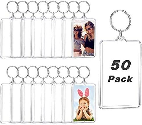 Yaomiao 50 Pcs Acrylic Photo Frame Keychain Holder 1.3 x 2 Inch Photo Picture Insert Blank Keyring for DIY Craft in Saudi Arabia
