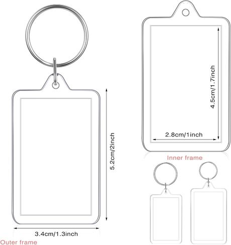 Yaomiao 50 Pcs Acrylic Photo Frame Keychain Holder 1.3 x 2 Inch Photo Picture Insert Blank Keyring for DIY Craft in Saudi Arabia