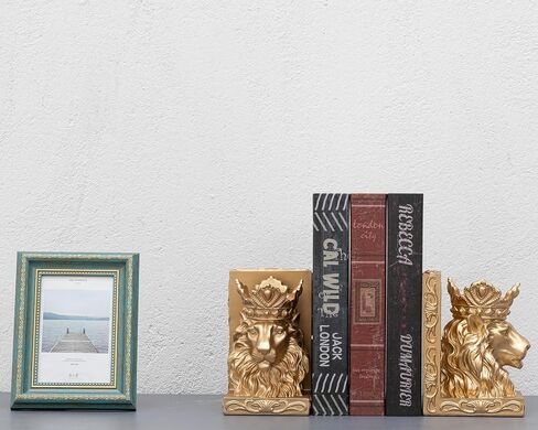 Lion Statue Bookends, 7 inch Resin Exquisite Lion Statue(Set of 2) Heavy Duty Non-Skid Decorative Bookends, Antique Gold Accent Lion Gifts for Men Father Leo Home Office Desk Shelf Decor in Kuwait