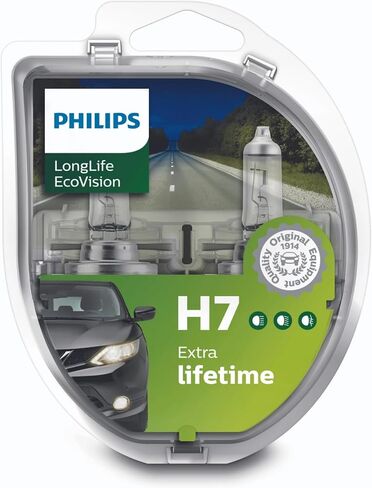 لمبة المصابيح الأمامية LongLife EcoVision H7 من فيليبس 12972LLECOS2، مجموعة من قطعتين، صندوق مزدوج in Saudi Arabia