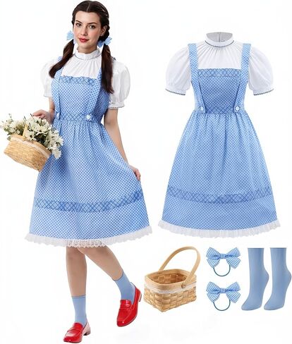 Spooktacular Creations Halloween Storybook Character Costume, Blue Short Sleeve Plaid Fairy Dress Fairytale Dress for Parties in Saudi Arabia