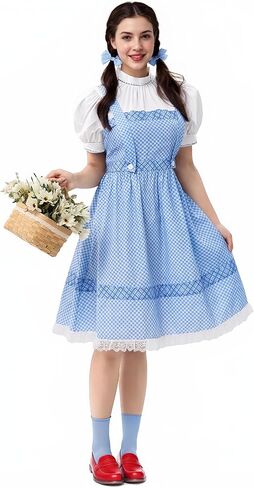 Spooktacular Creations Halloween Storybook Character Costume, Blue Short Sleeve Plaid Fairy Dress Fairytale Dress for Parties in Saudi Arabia