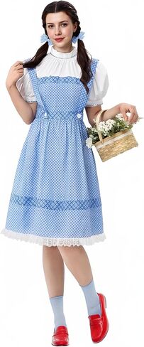 Spooktacular Creations Halloween Storybook Character Costume, Blue Short Sleeve Plaid Fairy Dress Fairytale Dress for Parties in Saudi Arabia