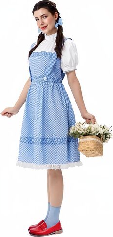 Spooktacular Creations Halloween Storybook Character Costume, Blue Short Sleeve Plaid Fairy Dress Fairytale Dress for Parties in Saudi Arabia