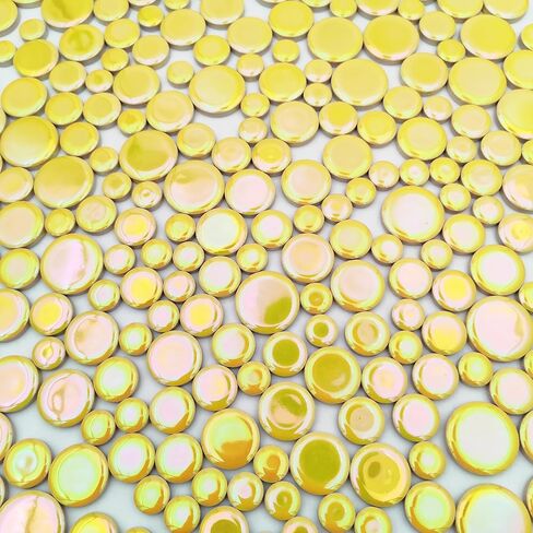 Iridescent Round Glass Mosaic Tiles for Crafts Bulk,1.1LB Mini Circle Mosaic Glass Pieces for Flowerpots, Vases, Cups, Garden and Home Decor DIY Mosaic Making Supplies (Green) in Saudi Arabia
