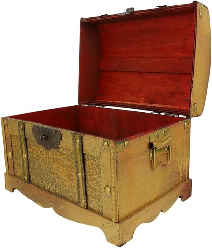Retro Pirate Box Chests Treasure Chest Antique Large Crate Storage Jewelry Trinket Vintage Lockable Keepsake Pirate Treasure Chest with Lock Wood in Kuwait