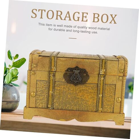 Retro Pirate Box Chests Treasure Chest Antique Large Crate Storage Jewelry Trinket Vintage Lockable Keepsake Pirate Treasure Chest with Lock Wood in Kuwait