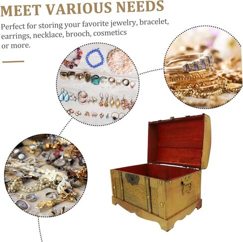 Retro Pirate Box Chests Treasure Chest Antique Large Crate Storage Jewelry Trinket Vintage Lockable Keepsake Pirate Treasure Chest with Lock Wood in Kuwait