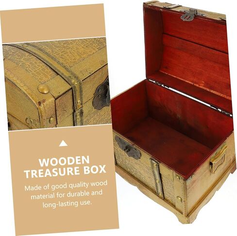 Retro Pirate Box Chests Treasure Chest Antique Large Crate Storage Jewelry Trinket Vintage Lockable Keepsake Pirate Treasure Chest with Lock Wood in Kuwait