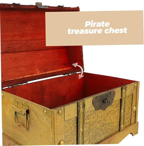 Retro Pirate Box Chests Treasure Chest Antique Large Crate Storage Jewelry Trinket Vintage Lockable Keepsake Pirate Treasure Chest with Lock Wood in Kuwait
