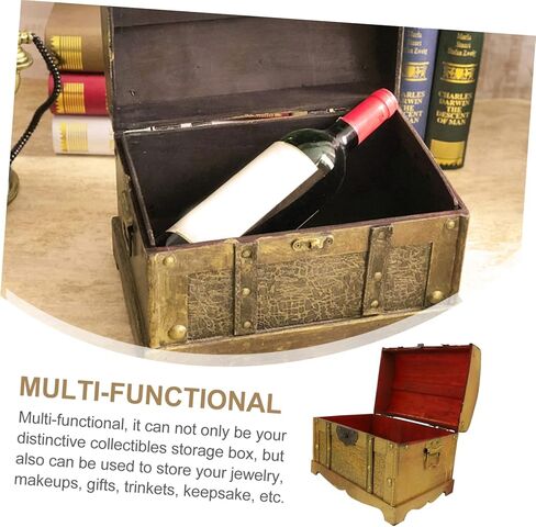 Retro Pirate Box Chests Treasure Chest Antique Large Crate Storage Jewelry Trinket Vintage Lockable Keepsake Pirate Treasure Chest with Lock Wood in Kuwait