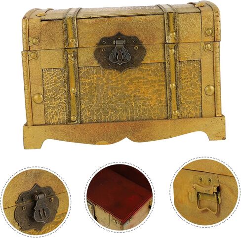Retro Pirate Box Chests Treasure Chest Antique Large Crate Storage Jewelry Trinket Vintage Lockable Keepsake Pirate Treasure Chest with Lock Wood in Kuwait