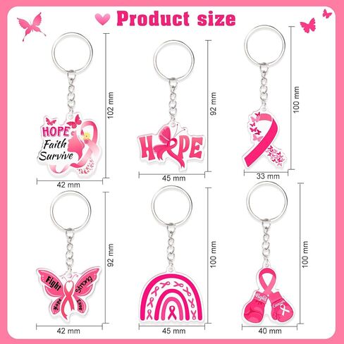 HOWAF 24pcs Breast Cancer Awareness Keychain, Breast Cancer Awareness Accessories, Breast Cancer Gifts Bulk Pink Ribbon Acrylic Key Chain for Women Cancer Survivor Gift for Charity Activities in Saudi Arabia