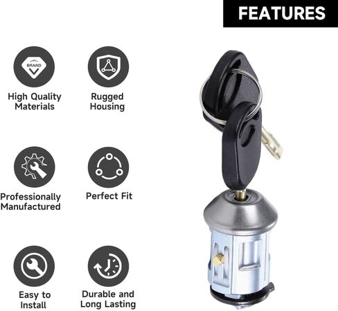 Ignition Switch Lock Cylinder with Keys for Ford Transit Connect 2.0L L4 Gas 2010-2013 | 2 Keys, Silver Tone | Replaces 9T1Z-11582-A in Saudi Arabia