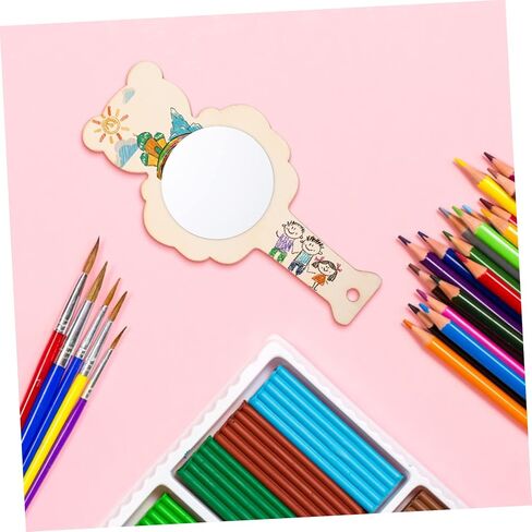 10pcs Wooden Boys and Girls Mirror DIY Accessories Arts and Crafts Unfinished Mirrors in Saudi Arabia