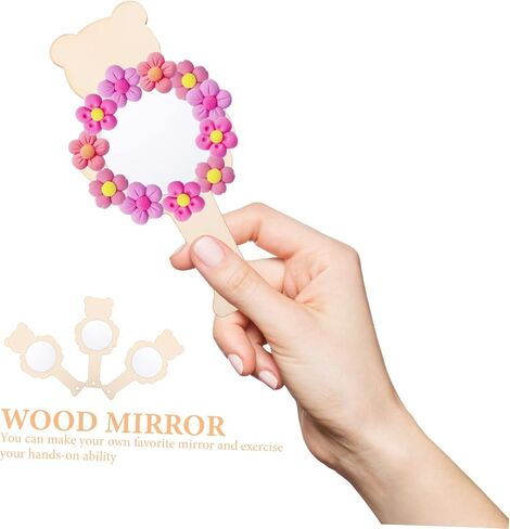 10pcs Wooden Boys and Girls Mirror DIY Accessories Arts and Crafts Unfinished Mirrors in Saudi Arabia