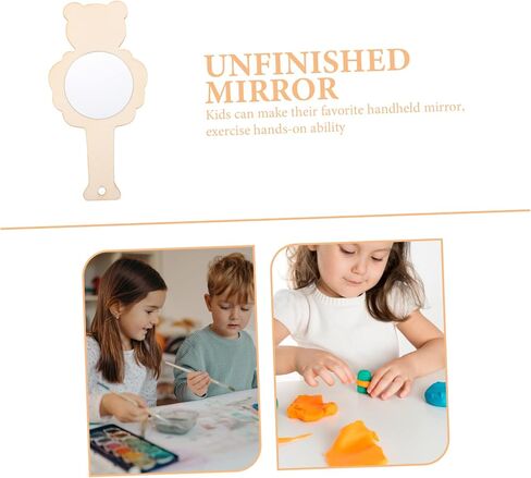 10pcs Wooden Boys and Girls Mirror DIY Accessories Arts and Crafts Unfinished Mirrors in Saudi Arabia
