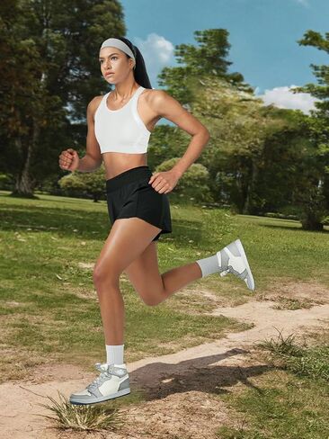 Womens Athletic Shorts High Waisted Elastic Sporty Liner Short Pants Zipper Pockets Female Running Gym Track Workout in Saudi Arabia