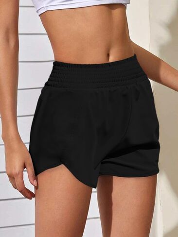 Womens Athletic Shorts High Waisted Elastic Sporty Liner Short Pants Zipper Pockets Female Running Gym Track Workout in Saudi Arabia
