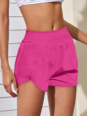 Womens Athletic Shorts High Waisted Elastic Sporty Liner Short Pants Zipper Pockets Female Running Gym Track Workout in Saudi Arabia