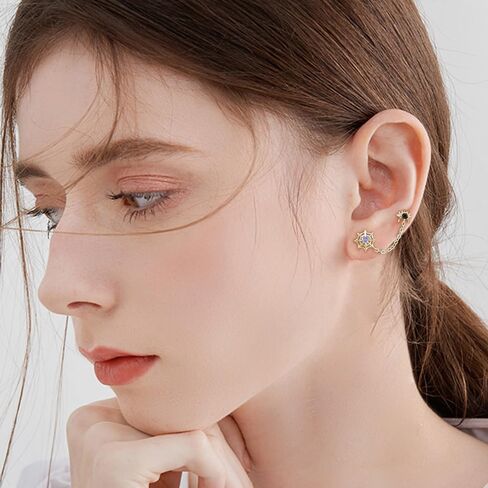 18g Spider Wed Black Purple CZ Double Piercing Screw Back Small Stud Cuff Wrap Climber Crawler Earrings for Women Stainless Steel Short Chain Cartilage Two Holes Hypoallergenic Fashion Jewelry Halloween Party Gift in Saudi Arabia