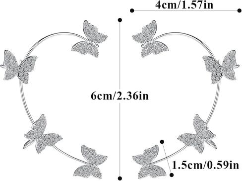 2pcs Butterfly Ear Cuff Glitter Silver Ear Cuff Earrings for Women with Storage Box Non Piercing Rhinestone Fairy Ear Cuffs Jewelry Gift in Saudi Arabia