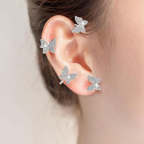 2pcs Butterfly Ear Cuff Glitter Silver Ear Cuff Earrings for Women with Storage Box Non Piercing Rhinestone Fairy Ear Cuffs Jewelry Gift in Saudi Arabia