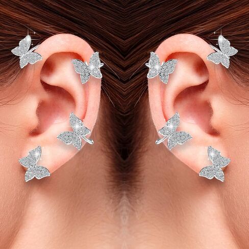 2pcs Butterfly Ear Cuff Glitter Silver Ear Cuff Earrings for Women with Storage Box Non Piercing Rhinestone Fairy Ear Cuffs Jewelry Gift in Saudi Arabia