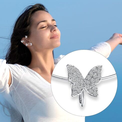 2pcs Butterfly Ear Cuff Glitter Silver Ear Cuff Earrings for Women with Storage Box Non Piercing Rhinestone Fairy Ear Cuffs Jewelry Gift in Saudi Arabia