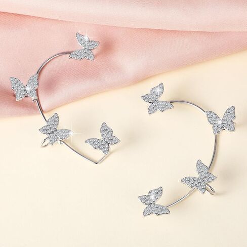 2pcs Butterfly Ear Cuff Glitter Silver Ear Cuff Earrings for Women with Storage Box Non Piercing Rhinestone Fairy Ear Cuffs Jewelry Gift in Saudi Arabia