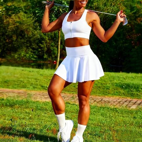 Womens Tennis Skirt with Built-in Short High Waist 2 in 1 Athletic Pleated Skirts with Pocket Active Skort Golf Workout in Saudi Arabia