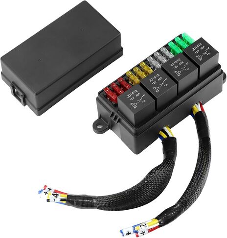 صندوق ترحيل الصمامات QWORK 12 فولت - سلكي مسبقًا - مع 4 مرحلات و12 صمامات ATC/ATO، للسيارات والشاحنات والبحرية in Saudi Arabia