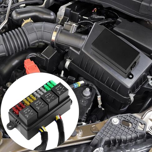 صندوق ترحيل الصمامات QWORK 12 فولت - سلكي مسبقًا - مع 4 مرحلات و12 صمامات ATC/ATO، للسيارات والشاحنات والبحرية in Saudi Arabia