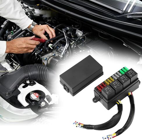 صندوق ترحيل الصمامات QWORK 12 فولت - سلكي مسبقًا - مع 4 مرحلات و12 صمامات ATC/ATO، للسيارات والشاحنات والبحرية in Saudi Arabia